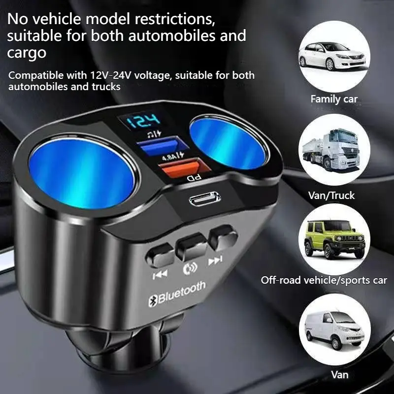 Bluetooth FM Transmitter Car Charger with Dual USB Ports & MP3 Player