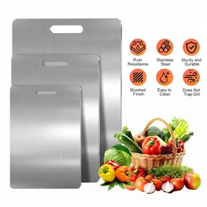Stainless Steel Cutting Board Set Food-Grade Metal Chopping Boards for Meat Vegetables & Ultrathin & Durable, Portable & Rust-Resistant Easy to Clean More Edge-Smoothing Kitchen Tools (S+M+L)#fathersdaygift