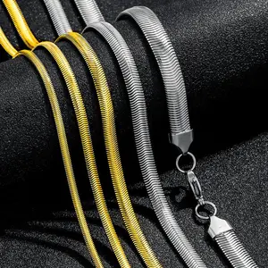 Personalized Round Snake Chain Necklaces Are Available For Wholesale In Stainless Steel With 18K Gold Plating.