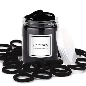50PCS Black Hair Ties,Cotton Seamless Ponytail Holders,No Damage Elastics Hair Bands for Thick Heavy &Curly Hair iFwevs