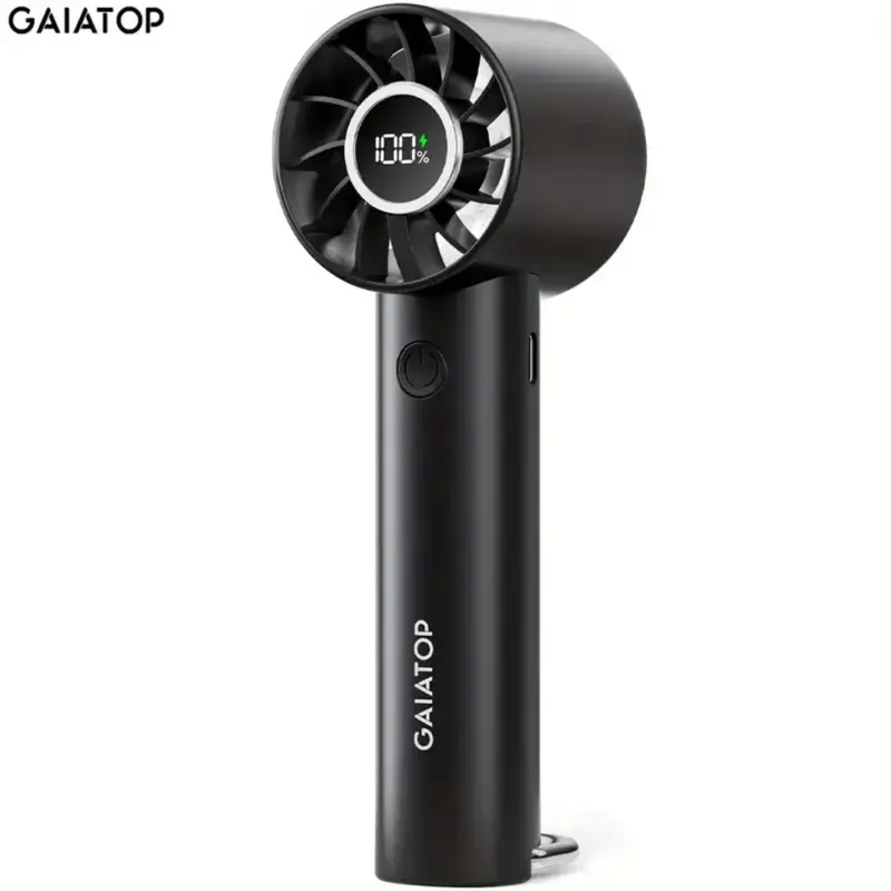 GAIATOP Portable Handheld Fan - USB Rechargeable 3-Speed Adjustable with LED Display & Flashlight Compact for Indoor Outdoor Travel Black