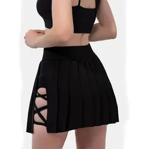 R4 Fashion Women's Clothing [Skort] High-Waisted Skort | Women's Black A-Line Athletic Skort with Cross-Back Straps - Comfortable Medium Stretch Fabric for Workouts & Casual Wear, Summer Training Skirt