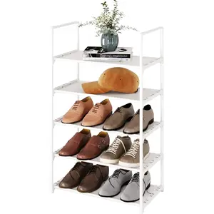 5-Tier Stackable Shoe Rack, Narrow Shoe Stand for 10-12 Pairs Shoe and Boots Organizer Storage Shelf Space Saving for Closet, Entryway and Hallway(White)