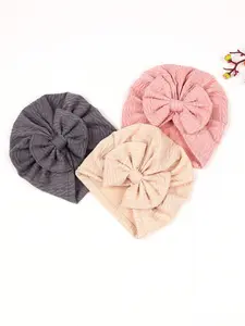 3pcs Soft Knitted Hats Bonnet for Newborns, Elastic with Cute Ripple Patterns & Bow Decorations, Suitable for Baby Girls & Boys Aged 0-1