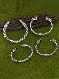 4 Pcs Vintage Norwegian Wolf Head Odin Crow Beak Cuff Bracelets Set, Fashionable Casual Jewelry for Men and Women, Party Accessories Gift