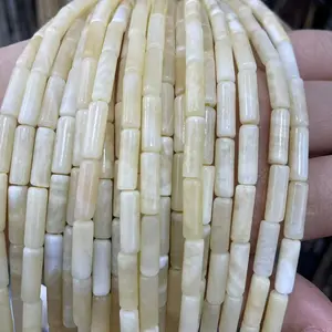 4x13mm Natural Lemonite Round Tube Loose Beads - Gorgeous Loose Spacer Beads - Light Luxury and Exquisite - Various Shapes for DIY Jewelry Making, Perfect for Bracelets, Necklaces, Earrings, Anklets, Pendants, Clothing Accessories, Gift Beaded Jewelry, Ho
