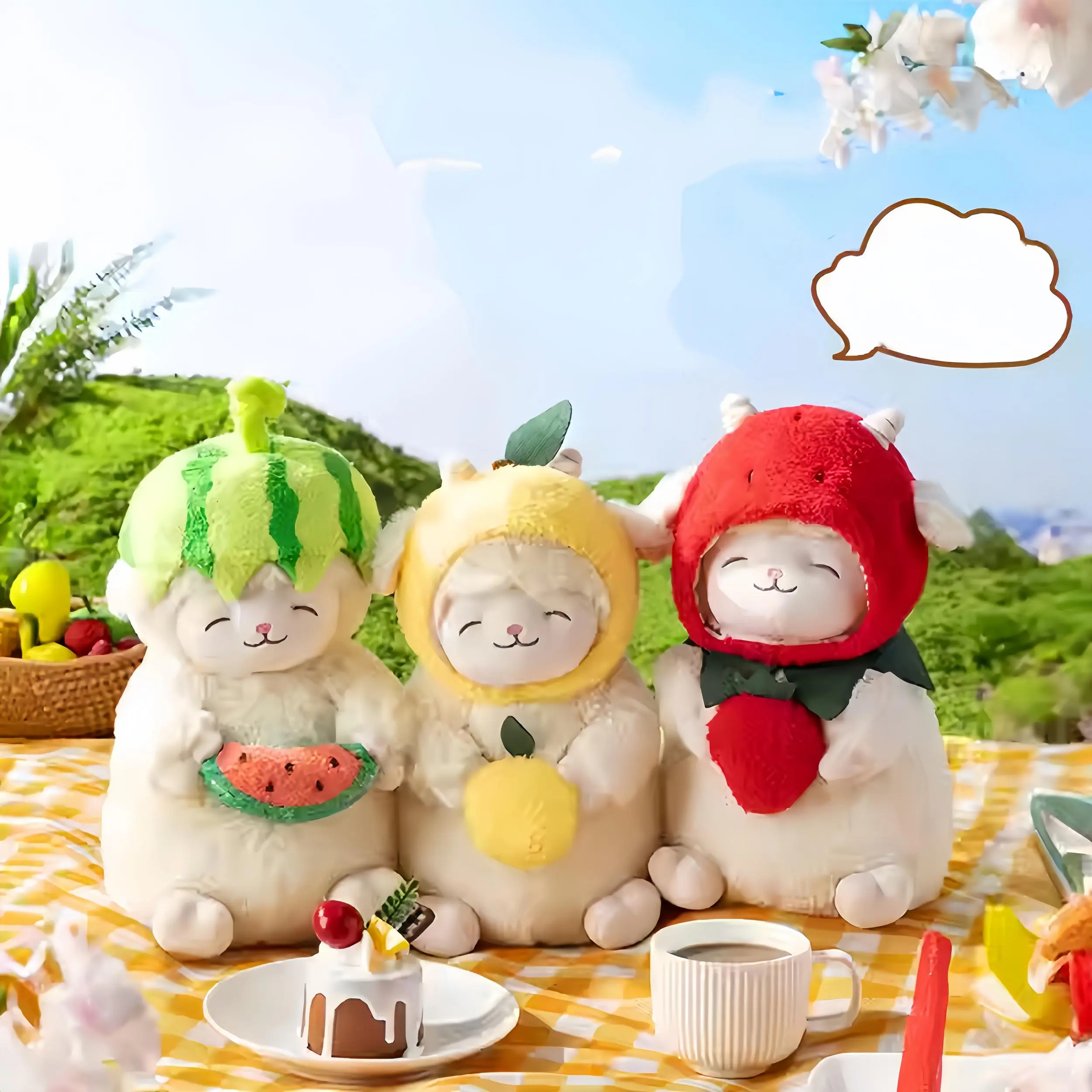 MINISO Baa Baa Lamb Series Standing Lamb Plush Doll - 4 Styles (No Worry, Smooth Pear, Melon-Eating, Lemon Cute) - Soft Huggable Stuffed Animal Gift, Collectibles for Home Office Decor