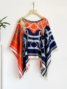 French Luxury Colorblock Belt Print Silk Feel Shawl Wrap, Windproof Sandproof Soft Scarf, Fashionable Versatile Accessory
