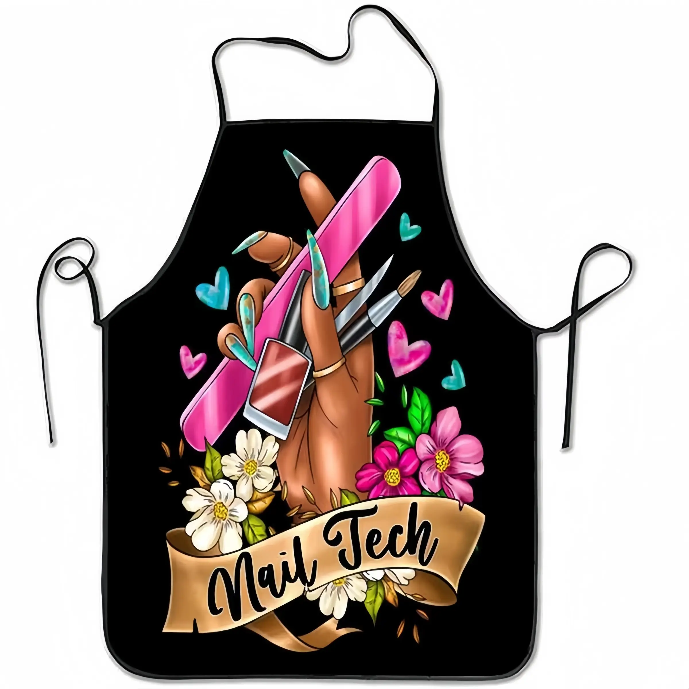Nail Tech Floral Pattern Apron, Nail Technician, 1 Count Unisex Polyester Kitchen Apron, Summer Breathable Cooking Apron, Makeup Artist Gear, Mother's Day Gift, Nails Design Tool, Kitchen Essential