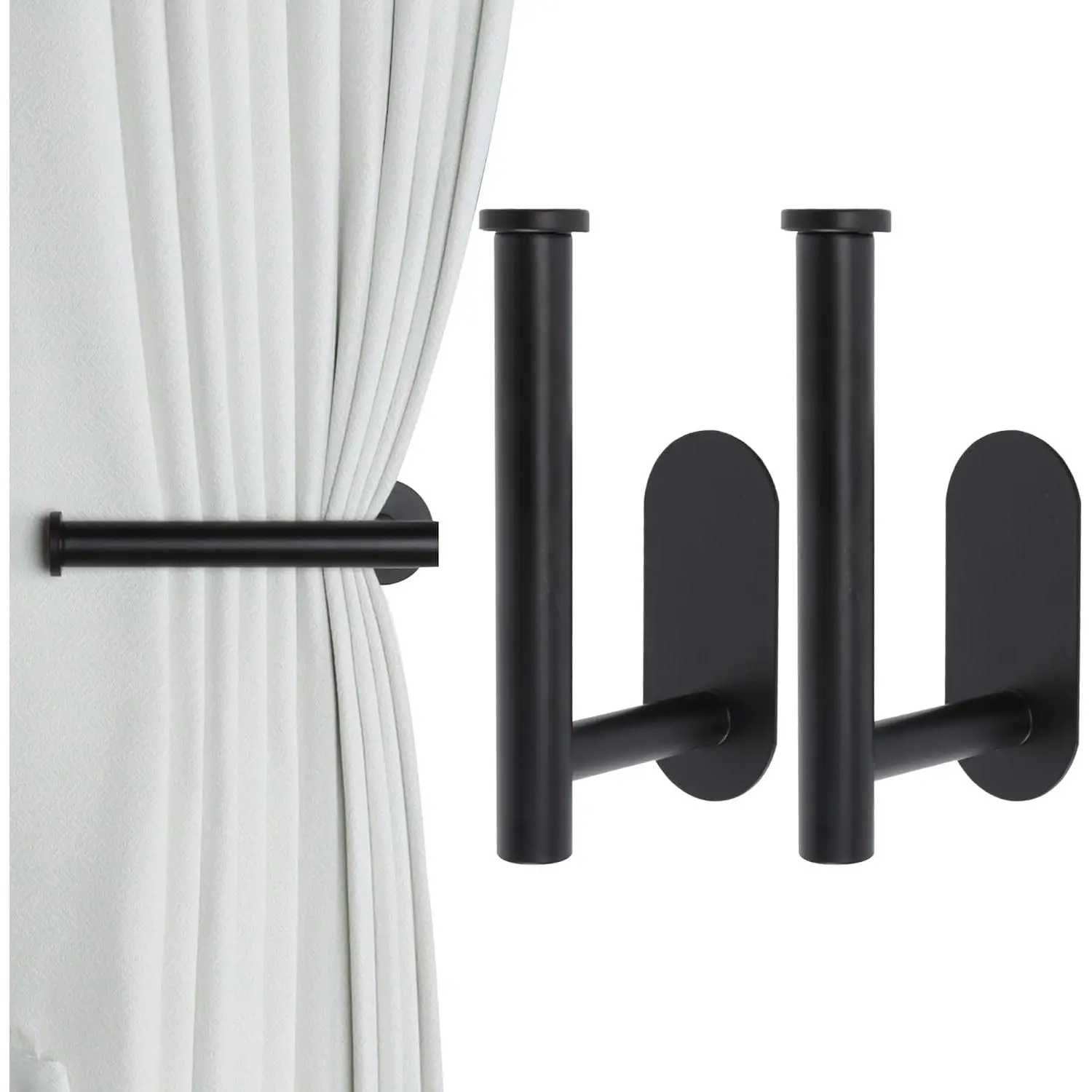 2 Pack Adhesive Curtain Holdbacks Curtain Tie Backs Curtain Holdbacks No Drill Curtain Pull Backs Adhesive Curtain Hooks Curtain Holders for Drapes (2, Black)