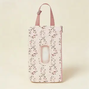 Portable Mommy Bag Hanging Floral Pattern Tissue And Diaper Wipe Dispenser Convenient Holder Suitable For Baby Strollers And On The Go Use