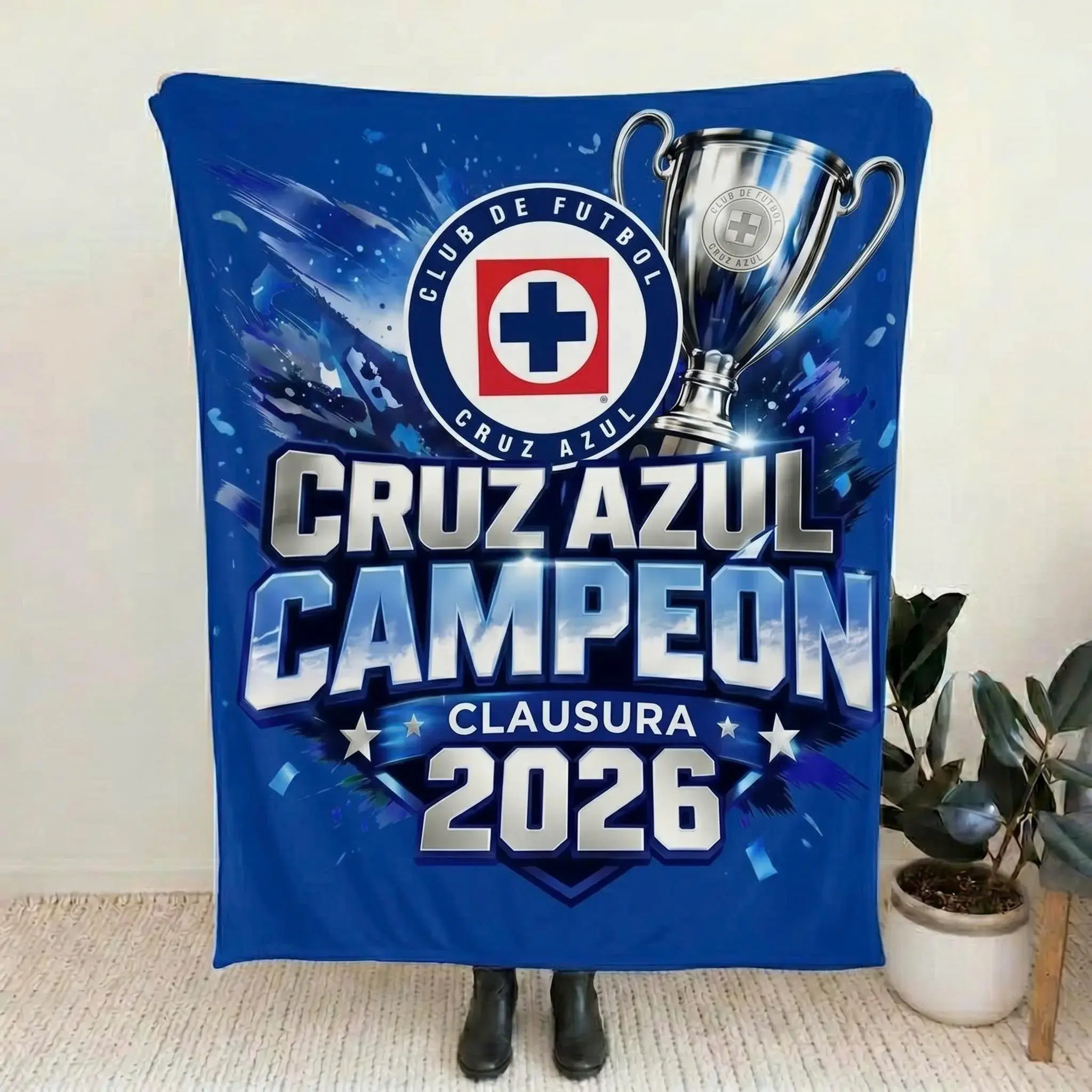V1 Cruz Azul Adult Soccer Flannel blanket Cruz Azul Campeon, The perfect way to celebrate 2026 Clausura Champions