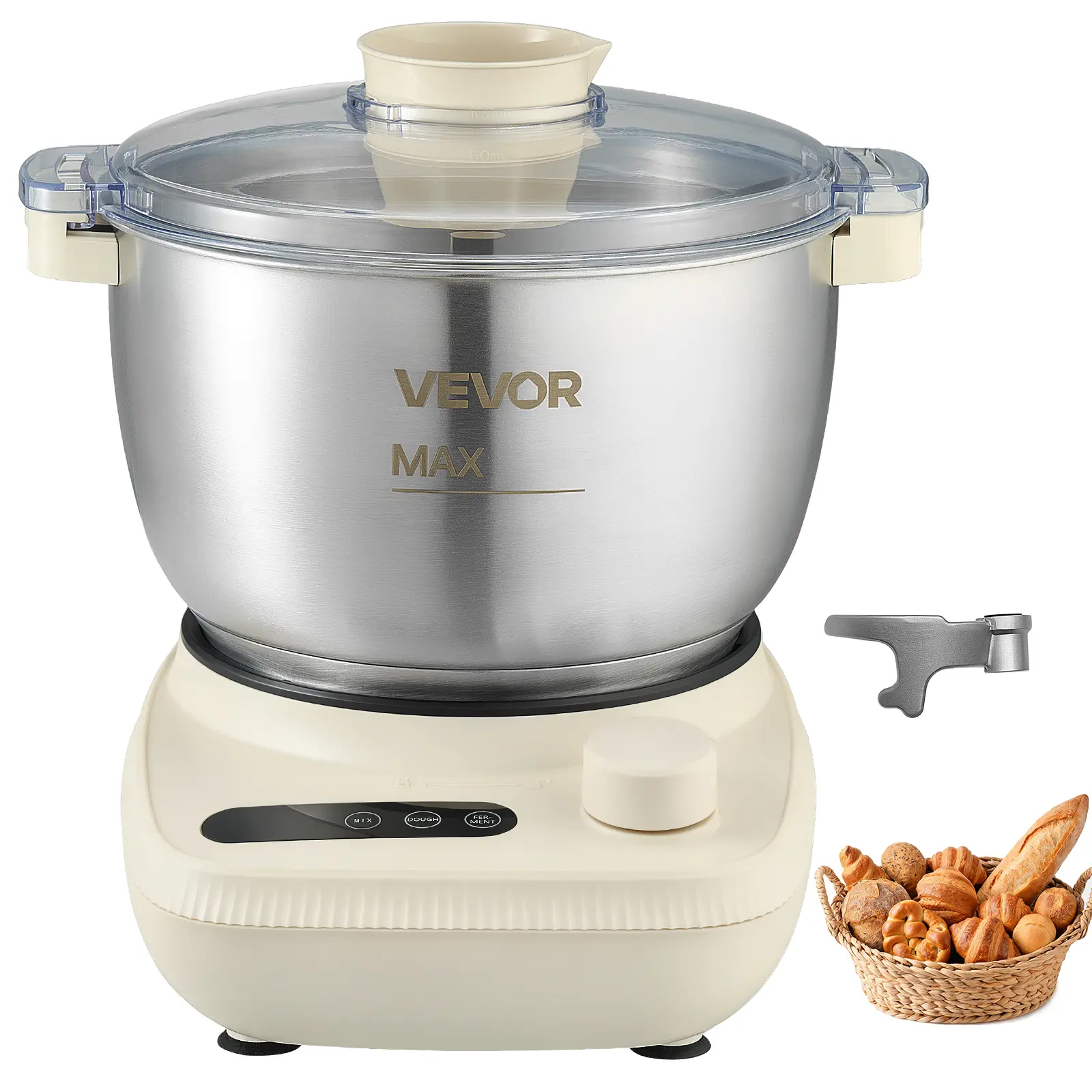 VEVOR Dough Mixer 5.3 Quart Electric Dough Maker with Ferment Function, for Pizza, Pasta, and Sourdough, 304 Stainless Steel Bowl, Timer, Face-up Control Panel, Household Dough Kneading Machine