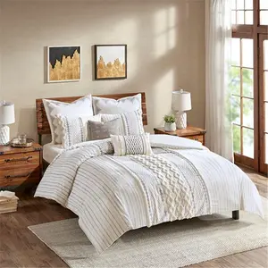 212 MAIN Imani Cotton Soft Decorative Bedding Set - Ivory, King/Cal King Sizes, Cotton Fiber, Chenille Weave, Geometric Print, Reptile & Amphibian Supplies Decoration
