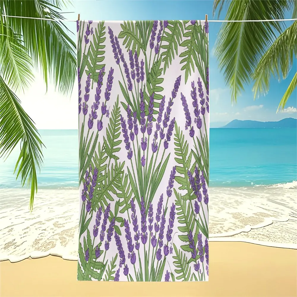 Lavender Themed Beach Towel, Fresh Natural Romantic Sand-Free Towel, Quick Dry & Water Absorbent, Portable for Beach, Spa, Pool, Yoga and Fitness, Ideal Housewarming Birthday Christmas Gift