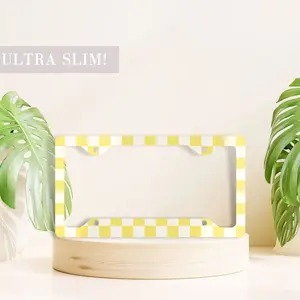 Yellow License Plate Frame, Retro Checker Print License Plate Holder, Cute Car Accessory, License Plate Frame, Trendy License Plate Cover