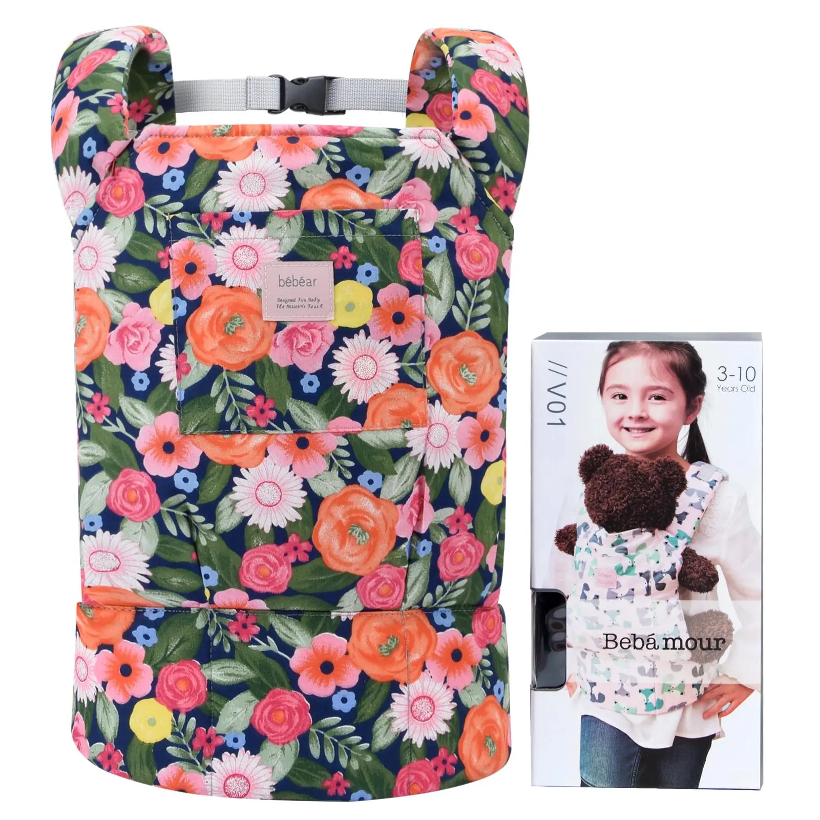 Bebamour Unisex Floral Print Cozy Wrap Carrier for Reborn Baby Dolls, Safe Carry Accessory, Christmas Gift for Doll Enthusiasts