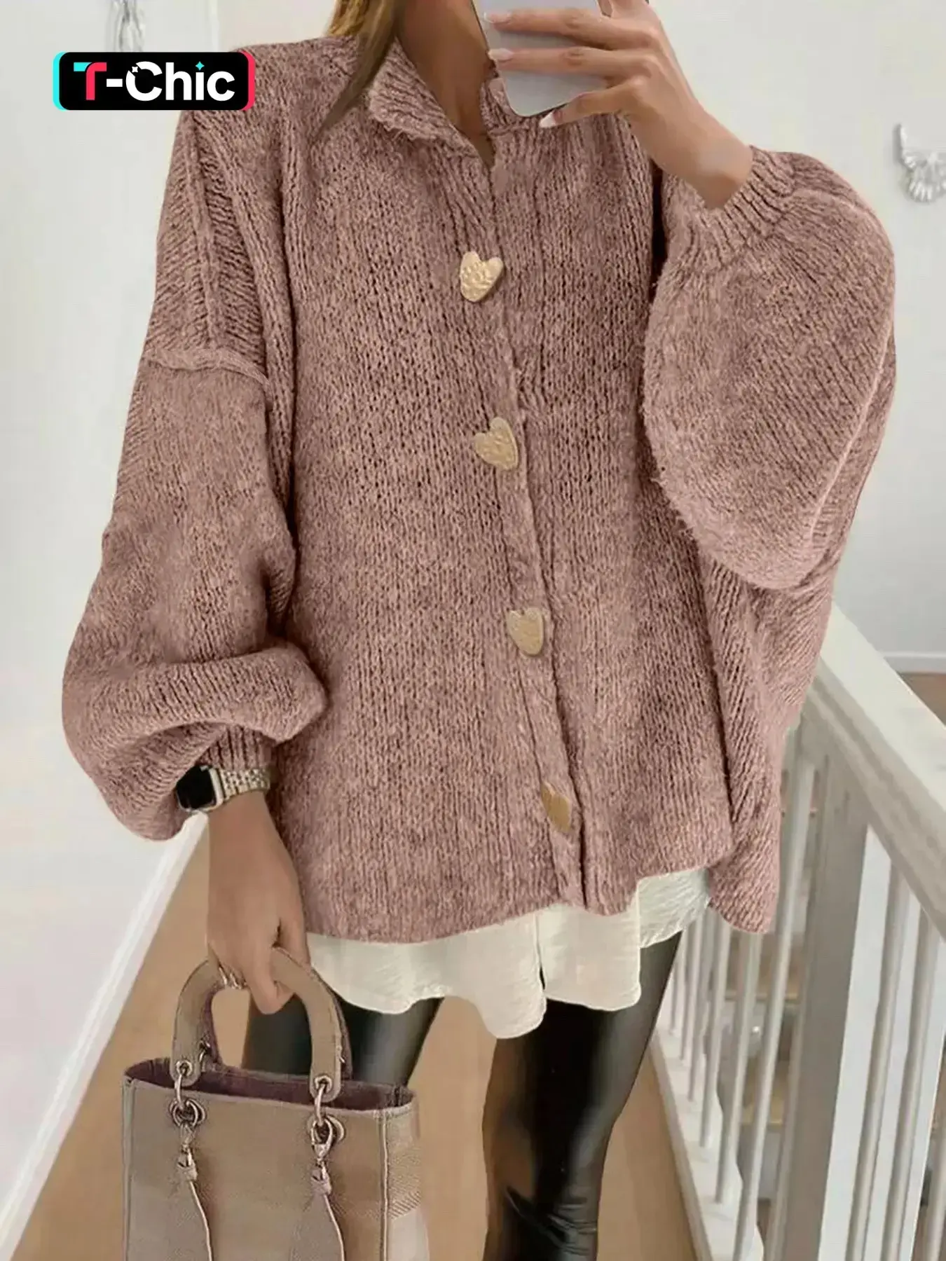Valentine's Day Vintage Sweater Cardigan for Women, Fall Winter Casual Knit Outerwear, Heart Button Design, Loose Round Neck, Elegant Style