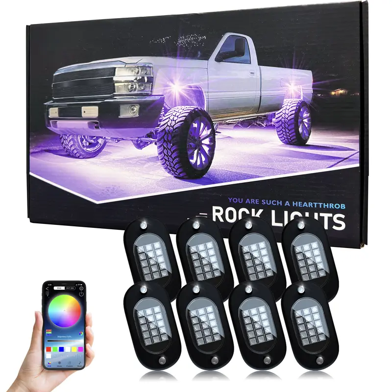 8-Pod RGB LED Car Strobe Lights Kit, LED Car Ambient Light, Strobe Chassis Lighting, App/Remote Control, Music Mode, Timing Function, Waterproof for ATV RZR Off-Road Vehicles, Led Bar Underbody Light Stripes & Kits
