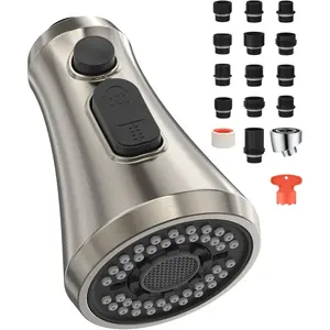 Universal Brushed Nickel Kitchen Faucet Sprayer  Replacement, 3 Function ABS Sink Faucet , Pull-Down Nozzle with 14 Adapters, Compatible with Moen,Delta,Kohler,WEWE  Standard
