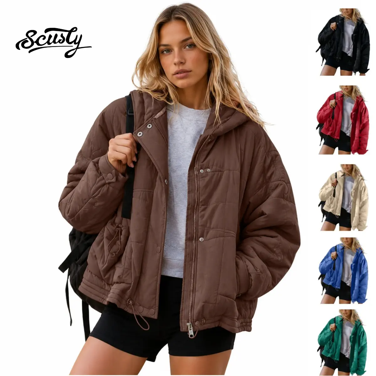 SCUSTY Womens Hooded Puffer Jacket Lightweight Hoodies Quilted Long Sleeve Oversized Warm Winter Coat SCUSTY Womens Hooded Puffer Jacket Lightweight Hoodies Quilted Long Sleeve Oversized Warm Winter Coat