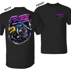 FASS diesel fuel system chrome turbocharger pattern T-shirt, neon racing performance T-shirt, suitable for car enthusiasts, street style turbo clothing, fashionable and versatile, with clear print