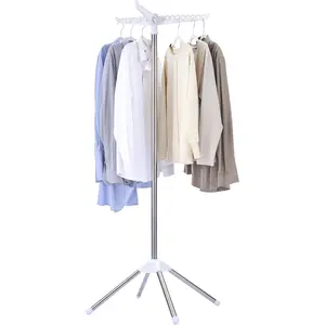 Clothes Drying Rack Foldable, 59 inch Tripod Laundry Drying Rack Indoor with Rotating Clothes Rail for 27 count of Clothes, Space Saving, Stainless Steel, White and  CDR001W01