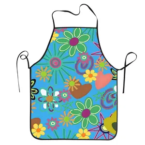 A neutral bright-colored spring floral heart-shaped printed wildflower heart-shaped wall decoration, plant summer garden floral decorative apron for adults, suitable for both men and women, chef apron, kitchen cooking, baking bib, for painting
