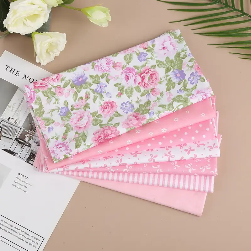 7Pcs 20"x20" Cotton Fat Quarter Fabric Bundles - Floral Printed Patchwork, Vintage Peony, Pre-Cut Quilting Supplies for Handmade Cushions, Home Decor Sewing Craft Kit, 2026 Trending Boho Linen-Style