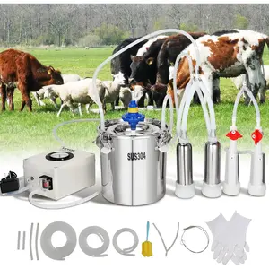 VEVOR Goat Milking Machine, 6 L 304 Stainless Steel Bucket, Electric Automatic Pulsation Vacuum Milker, Portable Milker with Food-Grade Silicone Cups and Tubes, Adjustable Suction for Cows and Sheep
