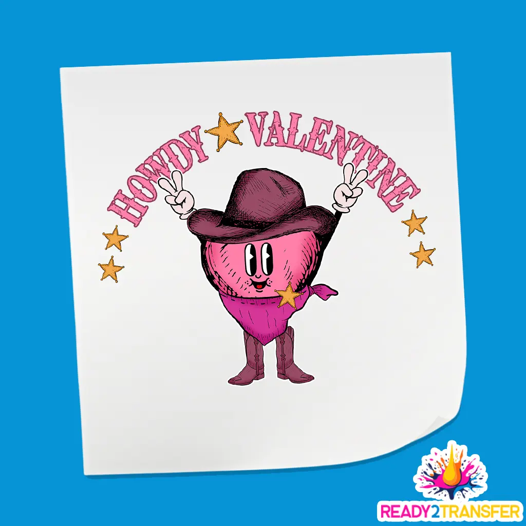 Howdy Valentine Cowboy Heart Design - Valentine Theme Design DTF Heat Transfer