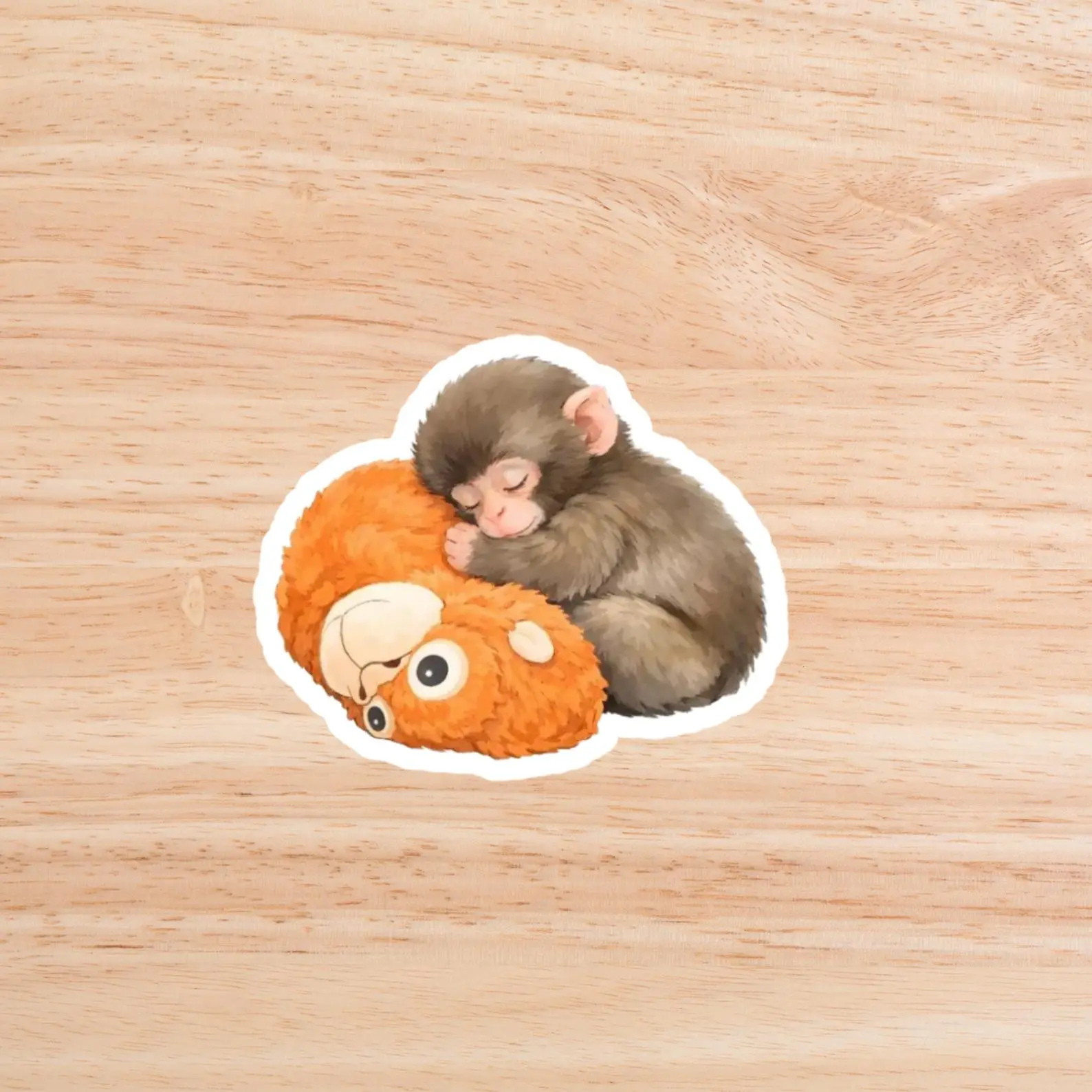 Emotional Punch Monkey Plush Sticker, Cute Abandoned Monkey Cartoon Decal, Sad Monkey Aesthetic Graphic Sticker, Viral Animal Meme Laptop Water Bottle Sticker, Adorable Primate Fan Gift Decal HFN