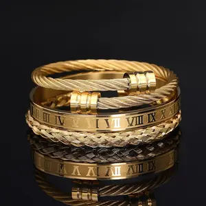 Stainless Steel Bracelet Combination Roman Numeral Bracelet Twisted Rope Bracelet Adjustable Cuff Bracelet Mens Luxury Jewelry