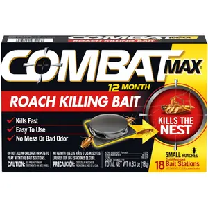 Max 12 Month Roach Killing Bait, Small Roach Bait Station, 18 Count, Child-Resistant, Fast-Acting Fipronil Cockroach Killer & Nest Destroyer, No Vapor, Fumes or Odor, Mess-Free