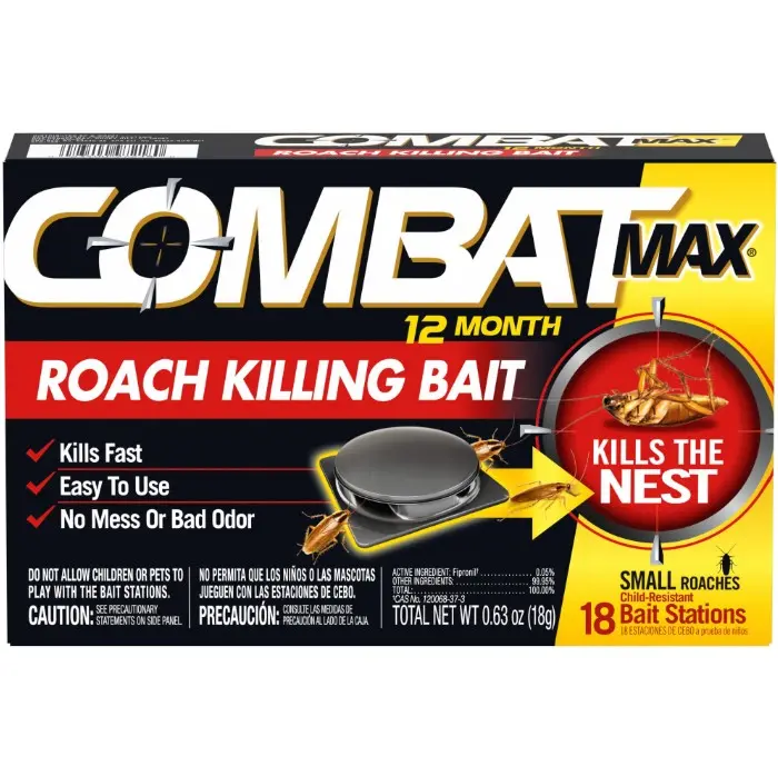 Max 12 Month Roach Killing Bait, Small Roach Bait Station, 18 Count, Child-Resistant, Fast-Acting Fipronil Cockroach Killer & Nest Destroyer, No Vapor, Fumes or Odor, Mess-Free