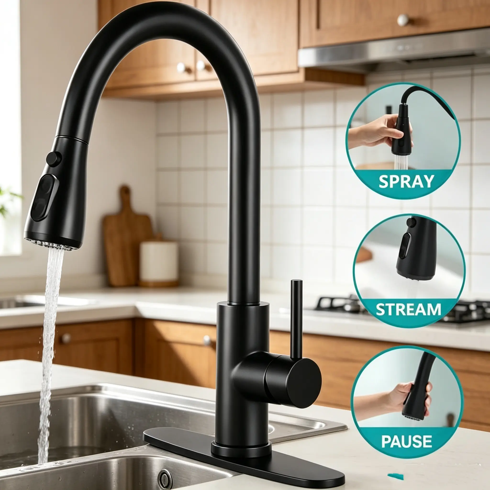 Kitchen Faucet with Pull Down Sprayer, High Arc Single Handle, Brushed Nickel, Brushed Go Home ld Finish  Modern