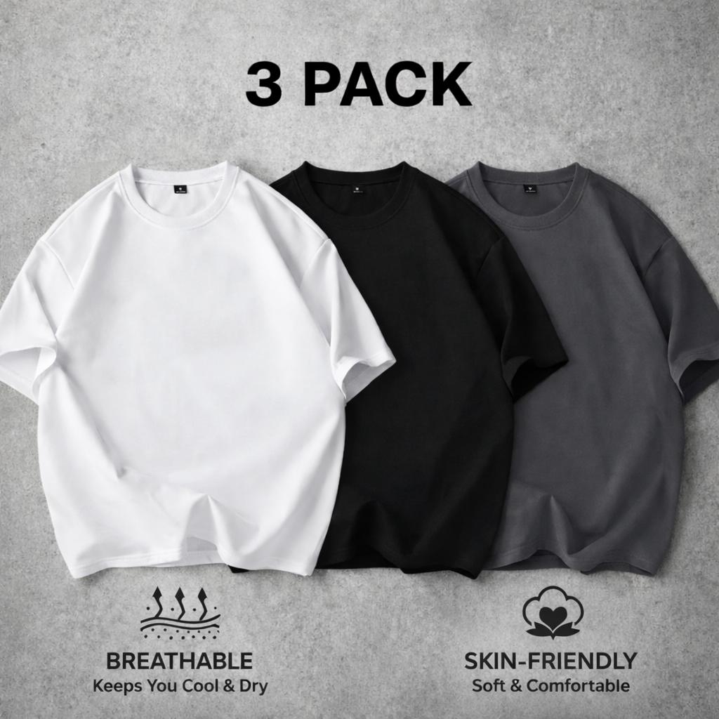 5-pack unisex short-sleeve T-shirts, American basic style, heavyweight high GSM, oversized casual athletic design; versatile tops available in multiple colors; a multi-piece set—versatile and suitable for various occasions, ideal for summer wear and a war