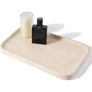14'' Travertine Vanity Tray, Marble Decorative Stone Bathroom Countertop Tray, Large Serving Tray for Kitchen Counter, Storage Holder for Kitchen Sink, Perfume and Jewelry