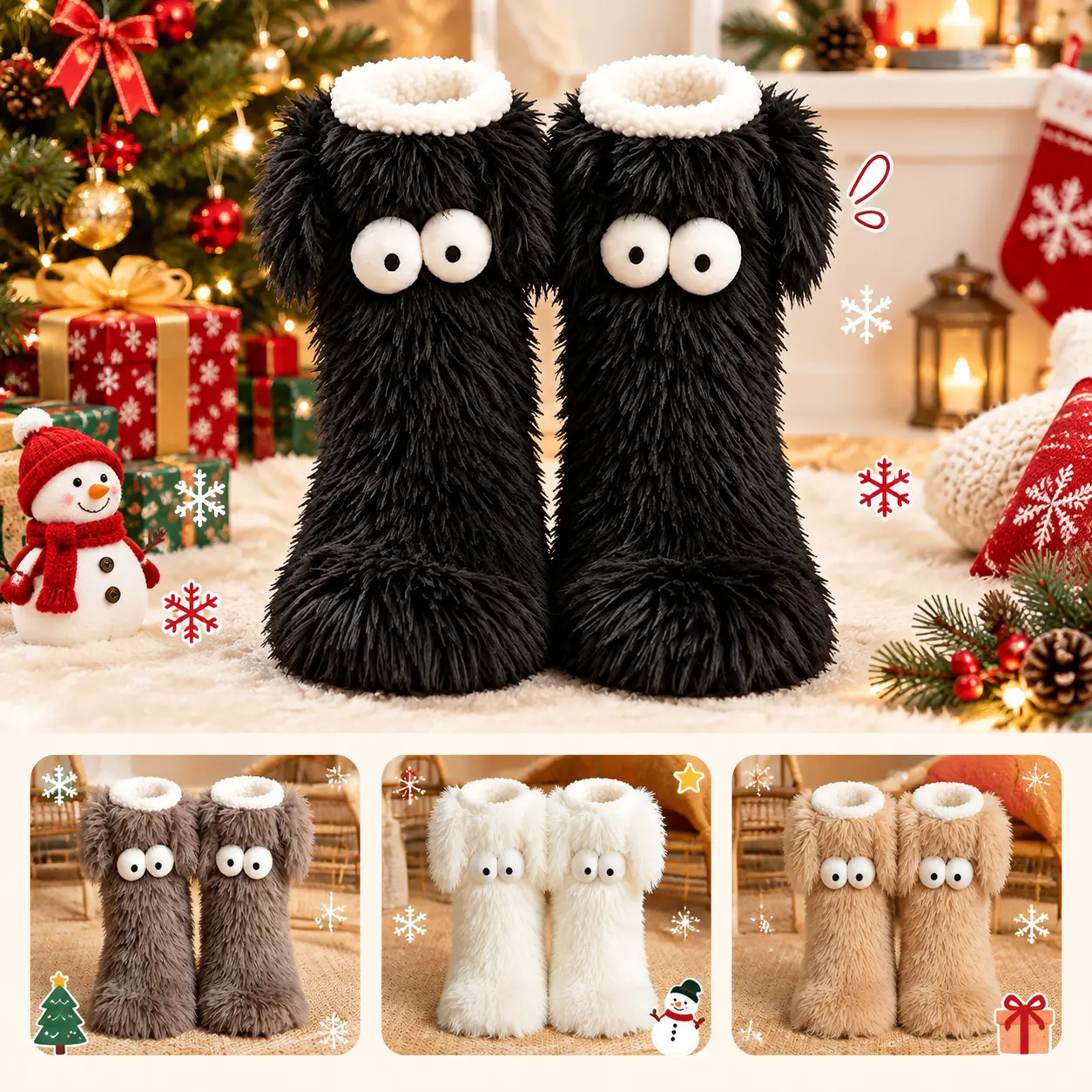 Cute Plush Monster Women's Home Socks – Thick-Lined, Non-Slip, Fluffy, Warm, and Cozy Socks for Indoor Floors, Bedrooms, and Living Rooms