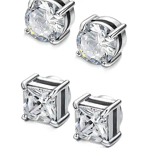 4pcs Simple Style Copper Zircon Ear Cuffs, Magnetic Design Unisex Jewelry Gift, Casual All-Season Accessory for Daily Wear, All Weather Earrings, Cubic Zirconia Earrings, Cubic Zirconia Studs, Casual Earrings Set