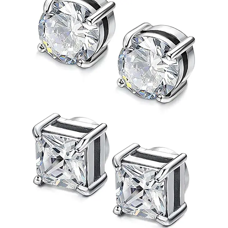 4pcs Simple Style Copper Zircon Ear Cuffs, Magnetic Design Unisex Jewelry Gift, Casual All-Season Accessory for Daily Wear, All Weather Earrings, Cubic Zirconia Earrings, Cubic Zirconia Studs, Casual Earrings Set