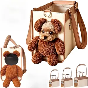 Carrier Bag for Dogs and Cats, 2-in-1 Multifunctional Bear-Shaped Pet Handbag with Plush Furry Ears & Outcrop Head, Bear Plush Dog Carrier Purse for Puppies Kittens Bichon Poodle