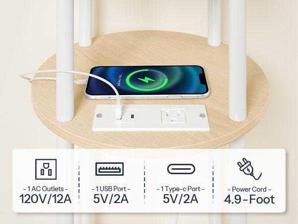 HOOBRO Small Round Side Table, 3-Tier Compact Sofa End Table with Charging Station, Circle Bedside Table Nightstand with Storage, for Small Space, Living Room, Bedroom, Rustic Brown