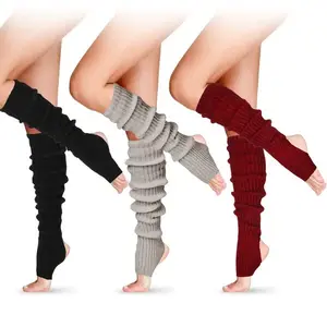 3 Pairs Women's 24inch Over-the-Knee Stirrup Leg Warmers - Ribbed Non-Slip Yoga & Dance Warmers | 80s Retro Style for Parties, Workouts & Sports, Multi-Color (Black, Gray, Burgundy)