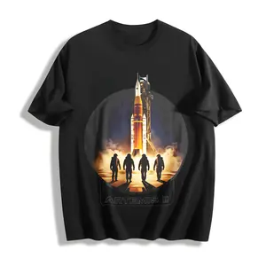 NASA Artemis II SLS Rocket Launch Astronaut Silhouette Heavyweight Boxy Fit T-Shirt Vintage Washed Oversized Pure Cotton Graphic Tee Space Geek Aesthetic Menswear Menswear