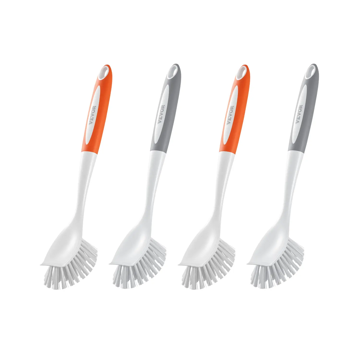VEVOR Dish Brush,  4 Pack Kitchen Scrub Brushes with PP Handle, Dish Cleaning Brushes with Curved Bristles, Ideal for Pots, Pans, Sink and Stove, 2 Gray + 2 Orange