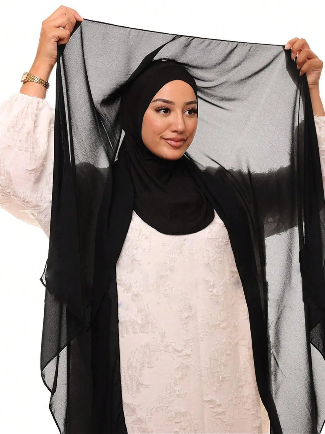 Women's Fashion Chiffon Scarf Headscarf Set, Solid Color Sun Protection Lazy Head Wrap, Elegant Modesty Hijab for Daily Outdoor Use