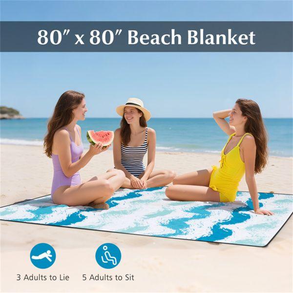 4-Piece Beach Set with 6.2ft Sun-Proof Umbrella, 2 Folding Chairs & 80"x80" Waterproof Blanket-Blue