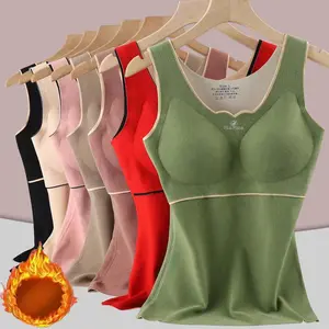 Thermal Underwear Velvet Vest Winter Women’s Solid Bottom with Chest Pad Camisole Slim Warm Sling Vest Female Thermal Underwear