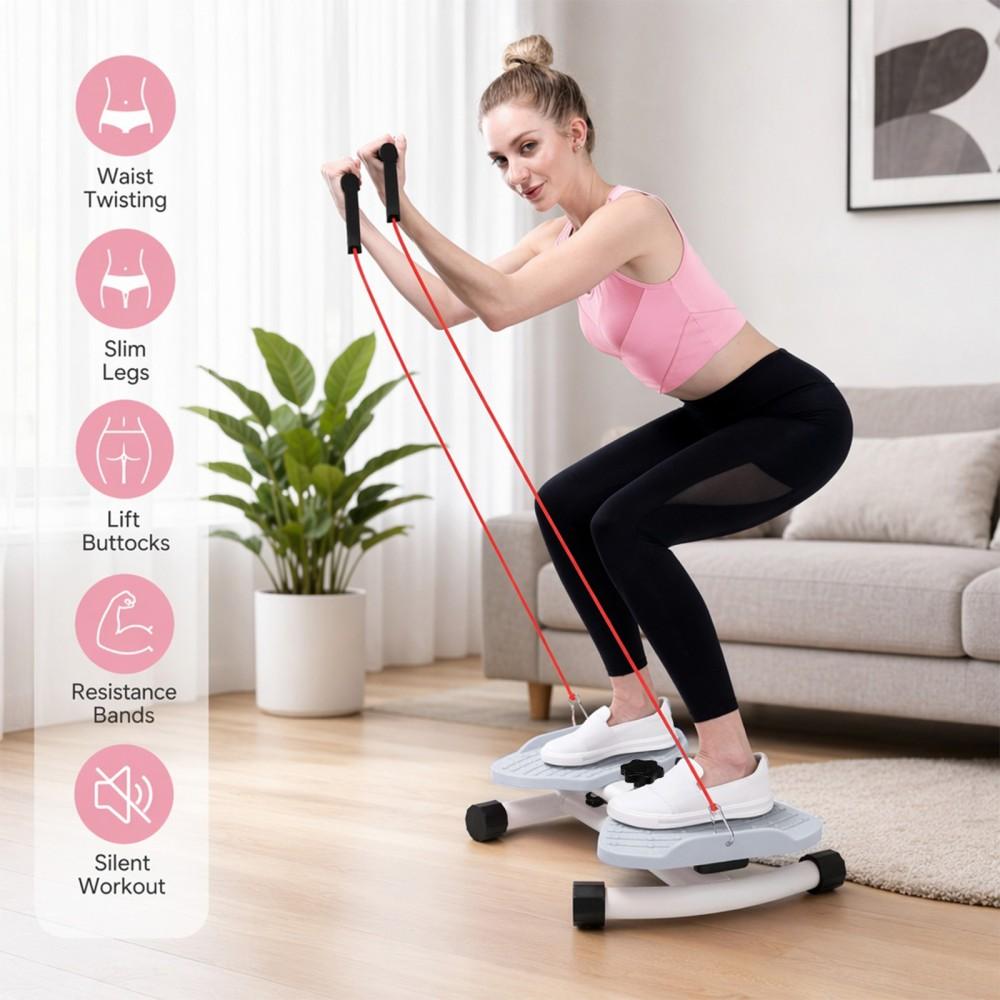 Homhut Silent Waist Twister Plate with 2 Resistance Bands, Anti-Slip Grip Base, 300lbs High-Capacity, Portable Convenient Design for Family Fitness, Ab Training & Waist Twisting Home Fitness Accessories, Compact(Gray）